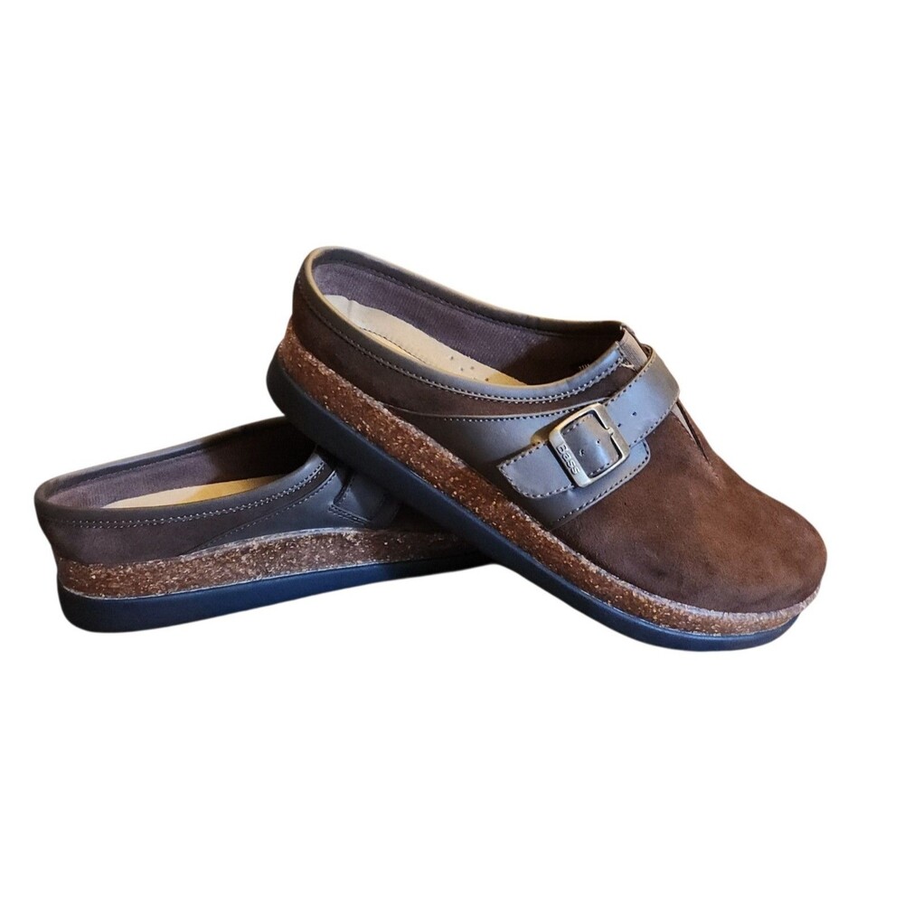 Bass Celeste Slip-On Clogs Brown Suede w/ Monk Strap & Buckle Womens Size 11M